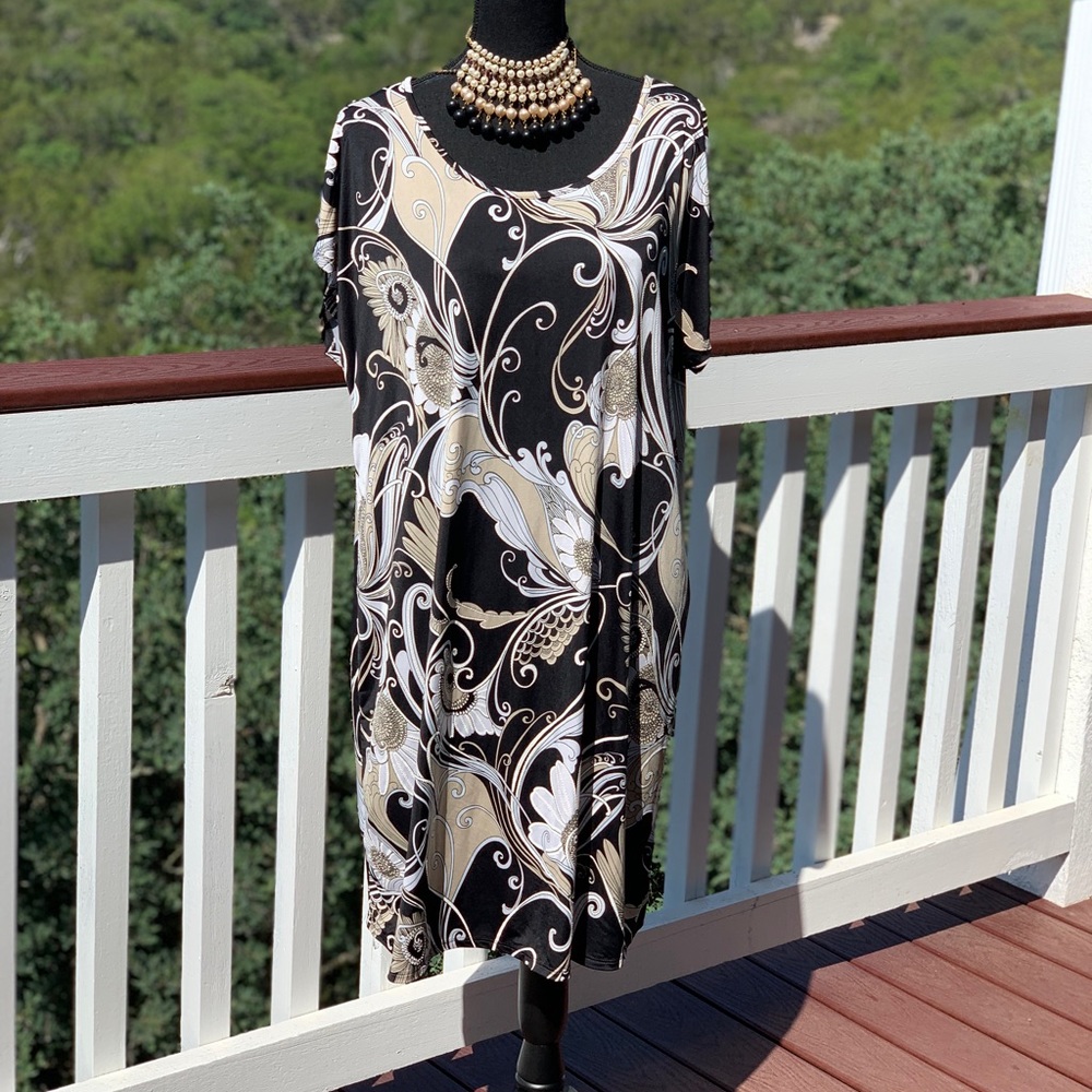 Espresso Black Tan Floral Print Dress